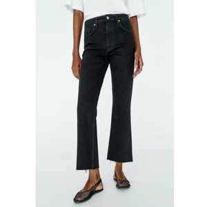 NWT Zara Size 4 Black Slim Flared Cropped Leg High Rise Jeans